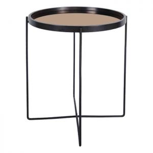Anzio Small Round Satin Black Table With Rose Gold Mirror Top