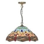 DRAGONFLY ANTIQUE BRASS PENDANT LIGHT WITH HAND MADE TIFFANY GLASS