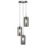DUO 2 CHROME 3 LIGHT MULTI-DROP PENDANT WITH SMOKED GLASS CYLINDER SHADES