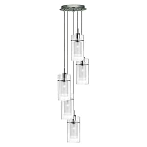DUO 1 CHROME 5 LIGHT MULTI-DROP PENDANT WITH DOUBLE GLASS CYLINDER SHADES