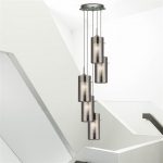 DUO 2 CHROME 5 LIGHT MULTI-DROP PENDANT WITH SMOKED GLASS CYLINDER SHADES