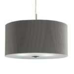 SILVER DRUM PLEAT 3 LIGHT PENDANT FROSTED GLASS DIFFUSER