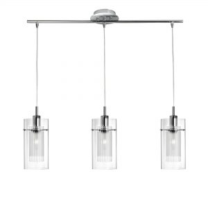 DUO 1 CHROME 3 LIGHT BAR PENDANT WITH DOUBLE GLASS CYLINDER SHADES
