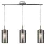 DUO 2 CHROME 3 LIGHT BAR PENDANT WITH DOUBLE GLASS CYLINDER SHADES