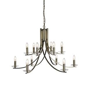 ASCONA ANTIQUE BRASS 12 LIGHT FITTING WITH CLEAR GLASS SCONCES