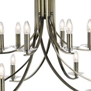 ASCONA ANTIQUE BRASS 12 LIGHT FITTING WITH CLEAR GLASS SCONCES