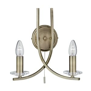 ASCONA ANTIQUE BRASS 2 LIGHT WALL BRACKET WITH CLEAR GLASS SCONCES
