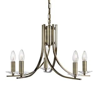 ASCONA ANTIQUE BRASS 5 LIGHT FITTING WITH CLEAR GLASS SCONCES