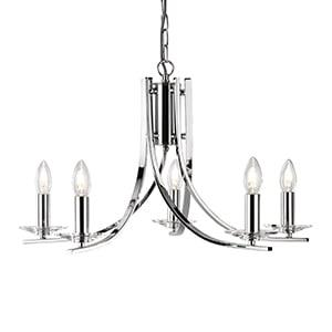 ASCONA CHROME 5 LIGHT FITTING WITH CLEAR GLASS SCONCES