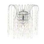 WATERFALL CHROME 2 LIGHT WALL LIGHT WITH CRYSTAL BUTTON & DROPS DECORATION