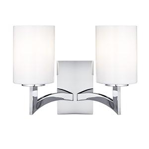 GINA CHROME 2 LIGHT WALL LIGHT  WITH WHITE GLASS CYLINDER SHADES