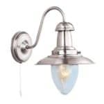 FISHERMAN SATIN SILVER 3 LIGHT FITTING WITH OVAL SEEDED GLASS SHADES