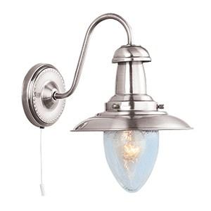 FISHERMAN SATIN SILVER WALL LIGHT WITH OVAL SEEDED GLASS SHADE