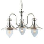 FISHERMAN SATIN SILVER 3 LIGHT FITTING WITH OVAL SEEDED GLASS SHADES