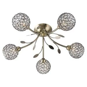 BELLIS II ANTIQUE BRASS 5 LIGHT WITH CLEAR GLASS METAL SHADE