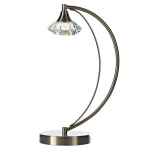 LUTHER ONE LIGHT TABLE LAMP WITH ANTIQUE BRASS & CRYSTAL GLASS