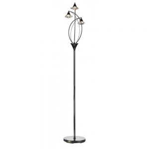 LUTHER 3 LIGHT FLOOR LAMP COMPLETE WITH CRYSTAL GLASS BLACK CHROME