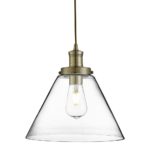 PYRAMID ANTIQUE BRASS PENDANT LIGHT WITH CLEAR GLASS SHADE