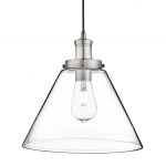 PYRAMID SATIN SILVER PENDANT LIGHT WITH CLEAR GLASS SHADE