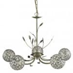 BELLIS II ANTIQUE BRASS 5 LIGHT FITTING WITH CLEAR METAL GLASS SHADES
