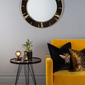 SIDONE ROUND MIRROR WITH BLACK/GOLD FOIL DETAIL 80CM