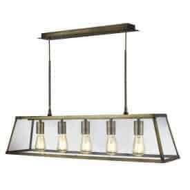 VOYAGER ANTIQUE BRASS 5 LIGHT LANTERN BAR LIGHT WITH CLEAR GLASS PANELS
