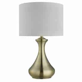 ANTIQUE BRASS TOUCH TABLE LAMP WITH CREAM FABRIC SHADE