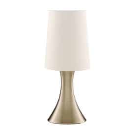 ANTIQUE BRASS TOUCH TABLE LAMP WITH WHITE FABRIC SHADE