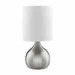 SATIN SILVER TOUCH TABLE LAMP WITH WHITE FABRIC SHADE