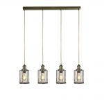 PIPES 4LT BAR PENDANT, ANTIQUE BRASS WITH SEEDED GLASS
