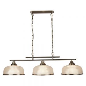 Bistro 3 LIGHT CEILING BAR, ANTIQUE BRASS, CRYSTAL GLASS SHADES, ADJUSTABLE HEIGHT