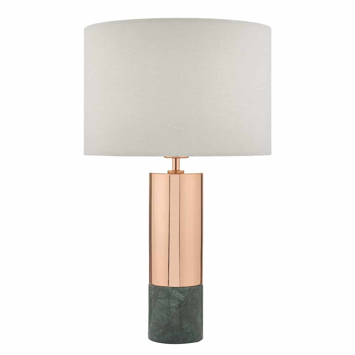 Digby Table Lamp Copper & Green Marble With Shade | Thompsons Lighting ...