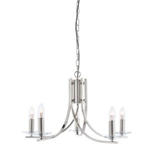 ASCONA 5LT PENDANT – SATIN SILVER WITH CLEAR GLASS SCONCES