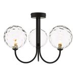 Jared 3 Light Semi Flush Matt Black Clear Dimpled Glass