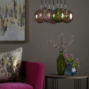 Elpis 7 Light Cluster Pendant Polished Chrome Mixed Coloured Glass