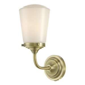 Caden Bathroom Wall Light Antique Brass Opal Glass IP44