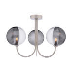 Jared 3 Light Semi Flush Satin Nickel & Smoked/Clear Ribbed Glass