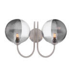 Jared 2 Light Wall Light Satin Nickel & Smoked/Clear Ribbed Glass