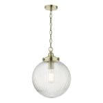 Tamara 1 Light Single Pendant Antique Brass Ribbed Glass