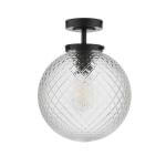 Wayne Bathroom Semi Flush Matt Black Textured Glass IP44