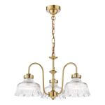 Maude 3 Light Armed Pendant Natural Brass and Ribbed Glass