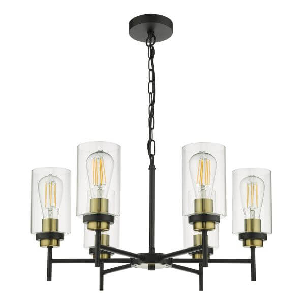 Abel 6 Light Pendant Satin Black & Gold with Glass Shades