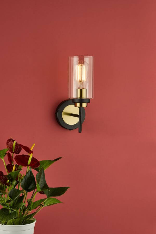 Abel Single Wall Light Satin Black & Gold with Glass Shades - Image 2