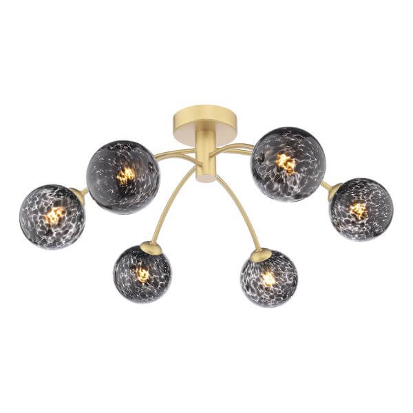 Izzy 6 Light Semi Flush Gold & Black Confetti Glass - Image 3